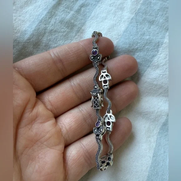 Vintage Sterling Silver, Marcasite and Amethyst Signed Bridgerton Bracelet